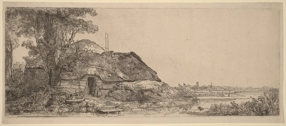 Landscape with a Cottage and a Large Tree by Rembrandt van Rijn