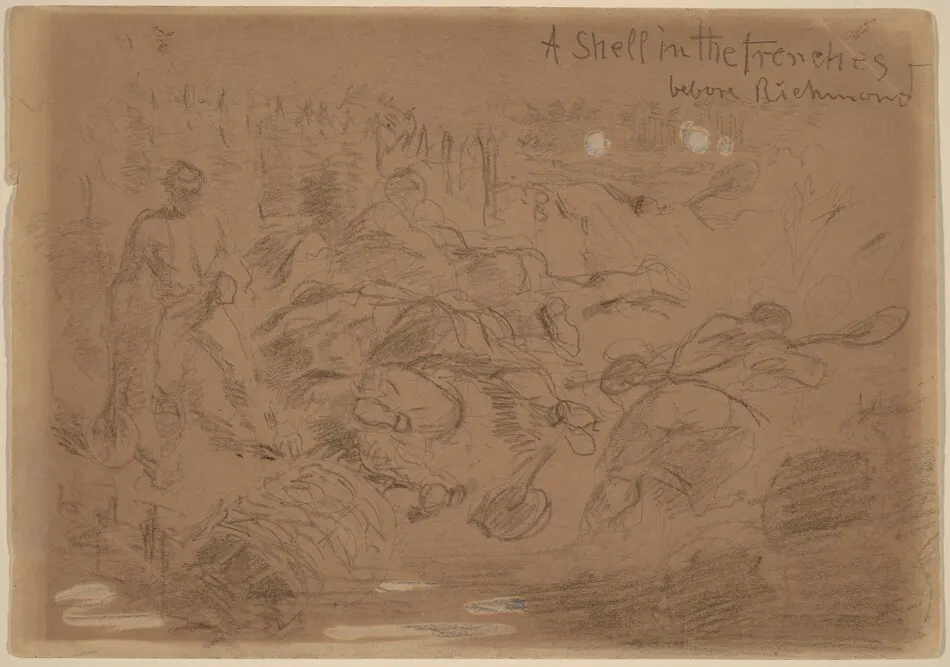 A Shell in the Trenches before Richmond [recto] by Winslow Homer