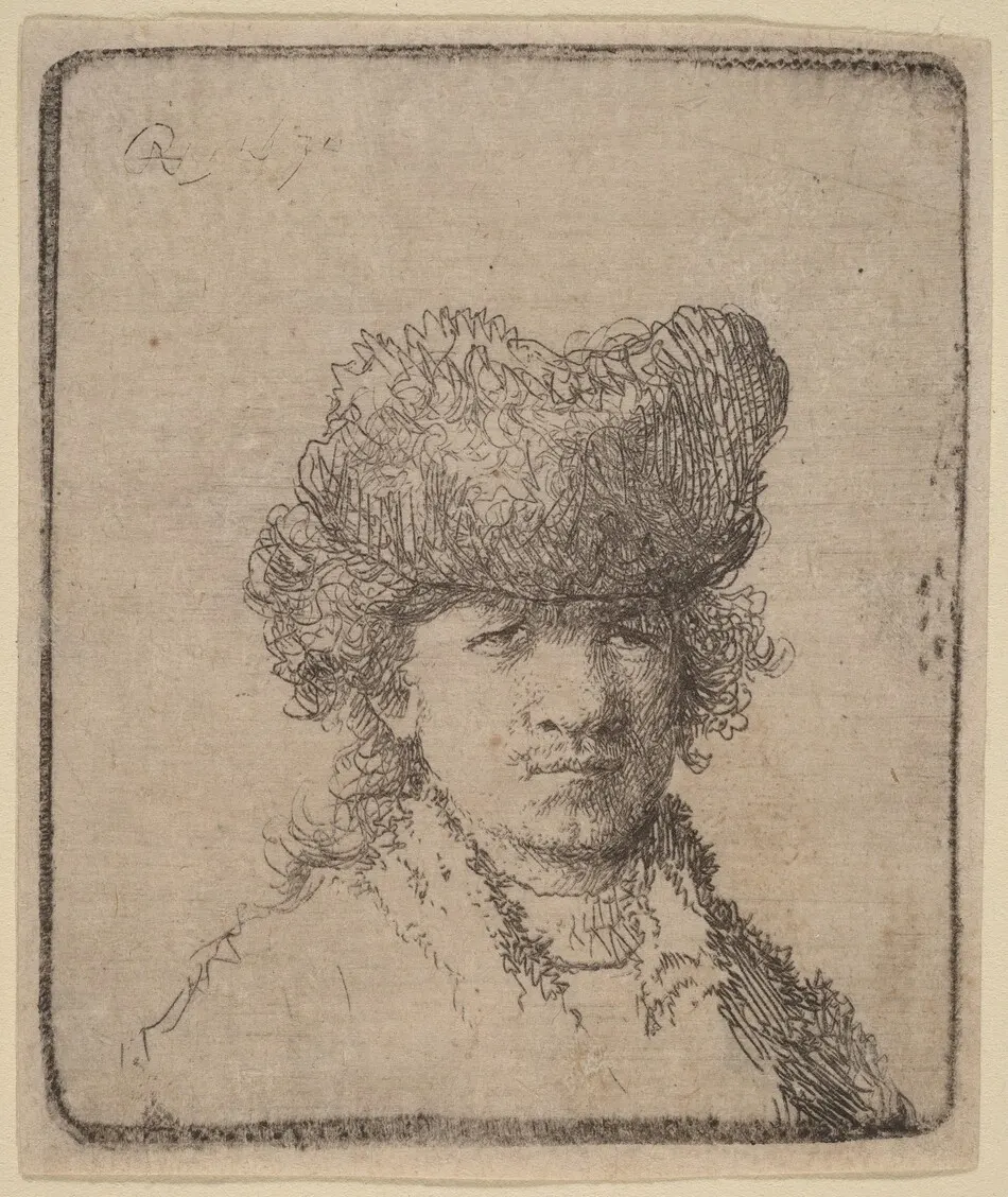 Self-Portrait in a Fur Cap by Rembrandt van Rijn