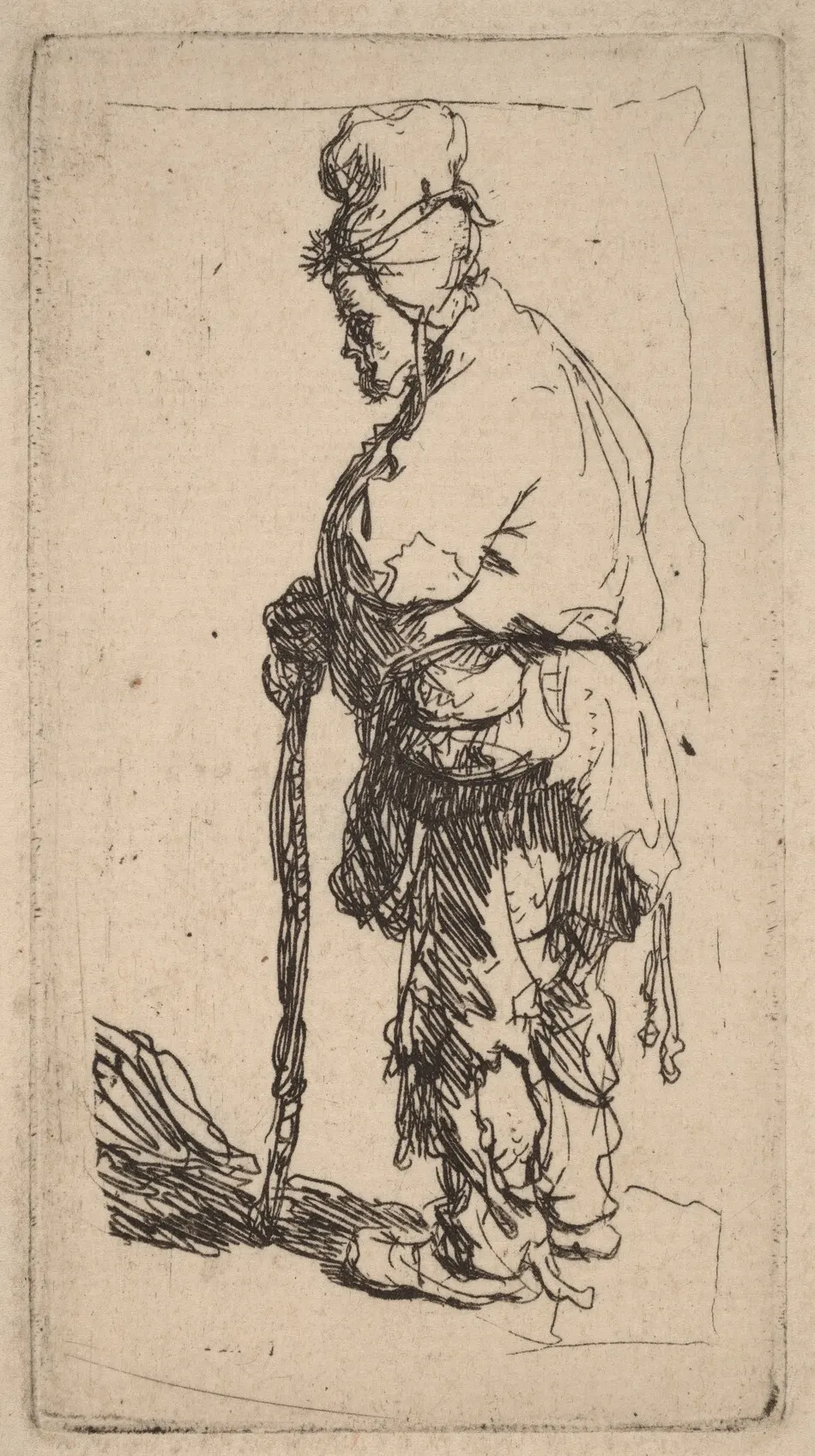 Beggar Leaning on a Stick, Facing Left by Rembrandt van Rijn