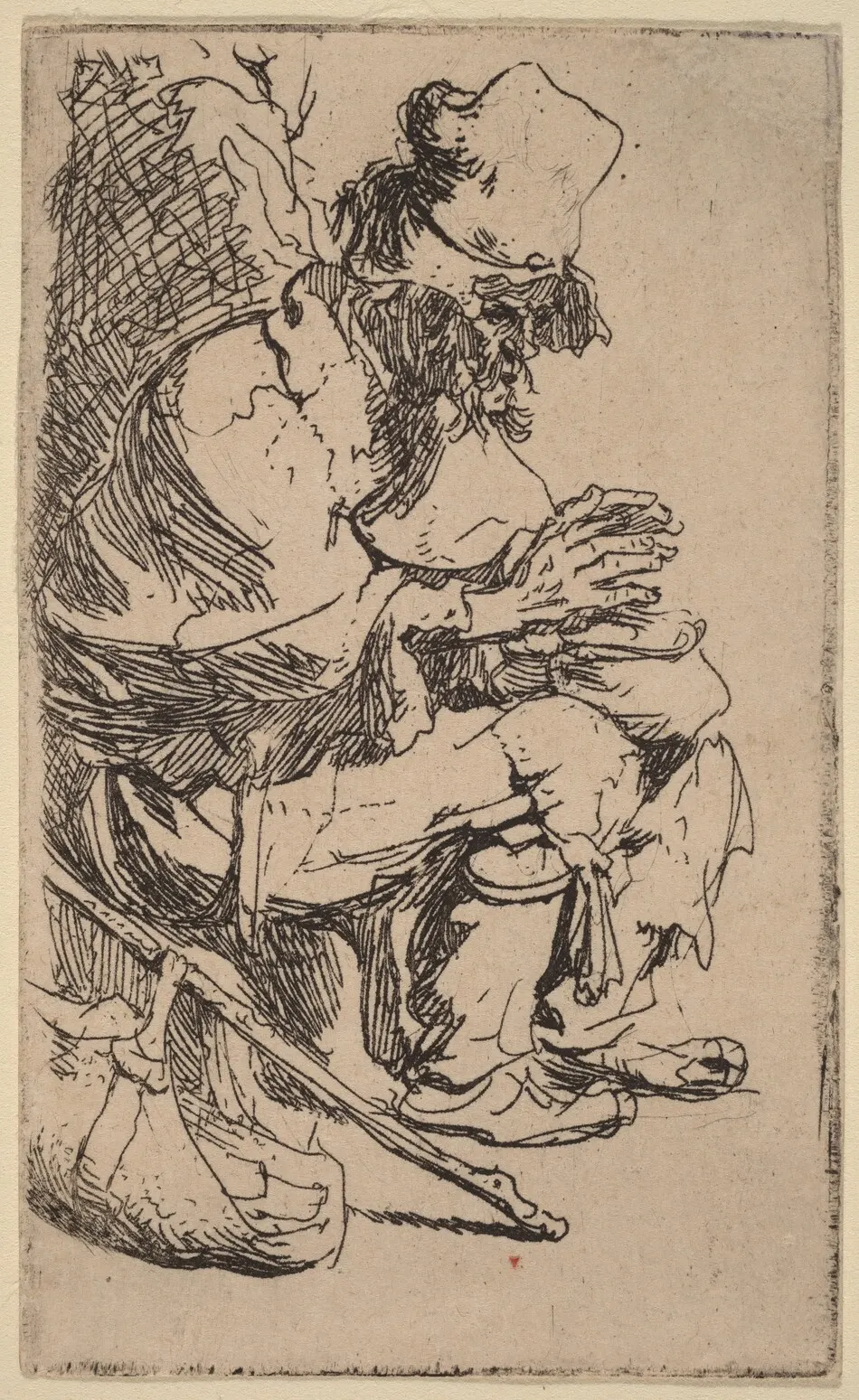 Beggar Seated Warming His Hands at a Chafing Dish by Rembrandt van Rijn