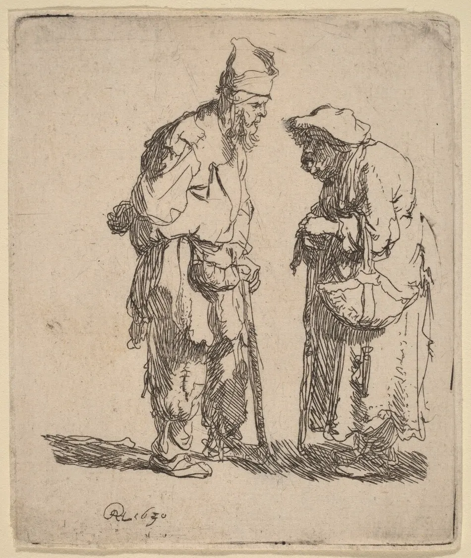 Beggar Man and Beggar Woman Conversing by Rembrandt van Rijn