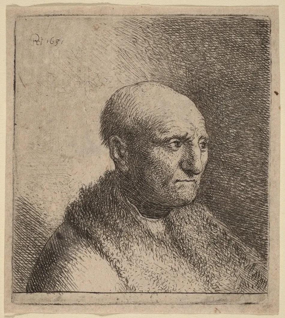 Bald Man in a Fur Cloak by Rembrandt van Rijn