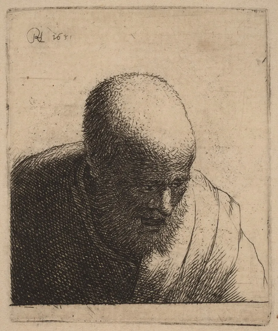 Bald Man with Open Mouth, Looking Down by Rembrandt van Rijn