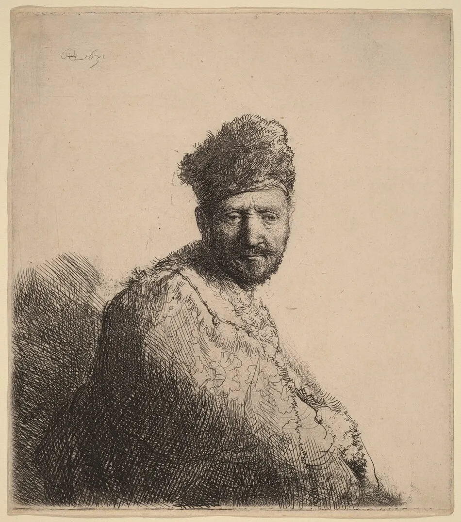 Bearded Man, in a Furred Oriental Cap and Robe: the Artist's Father by Rembrandt van Rijn