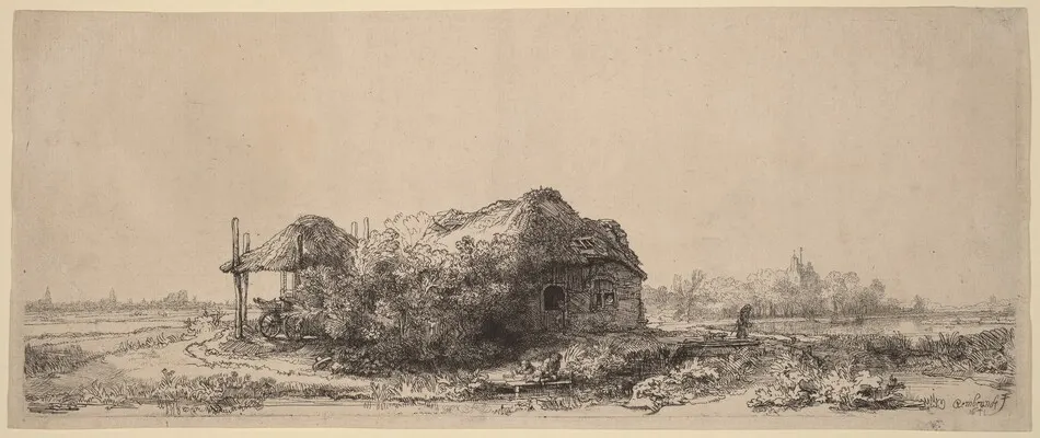 Landscape with a Cottage and Hay Barn: Oblong by Rembrandt van Rijn