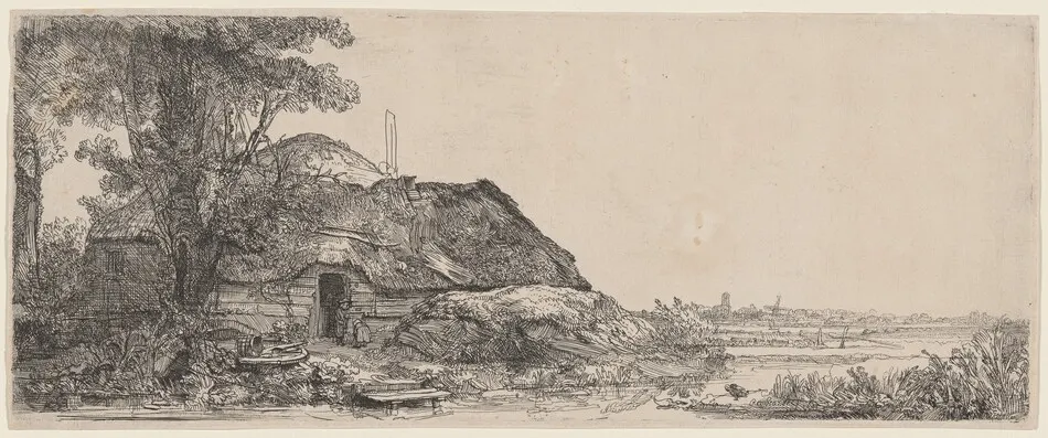 Landscape with a Cottage and a Large Tree by Rembrandt van Rijn