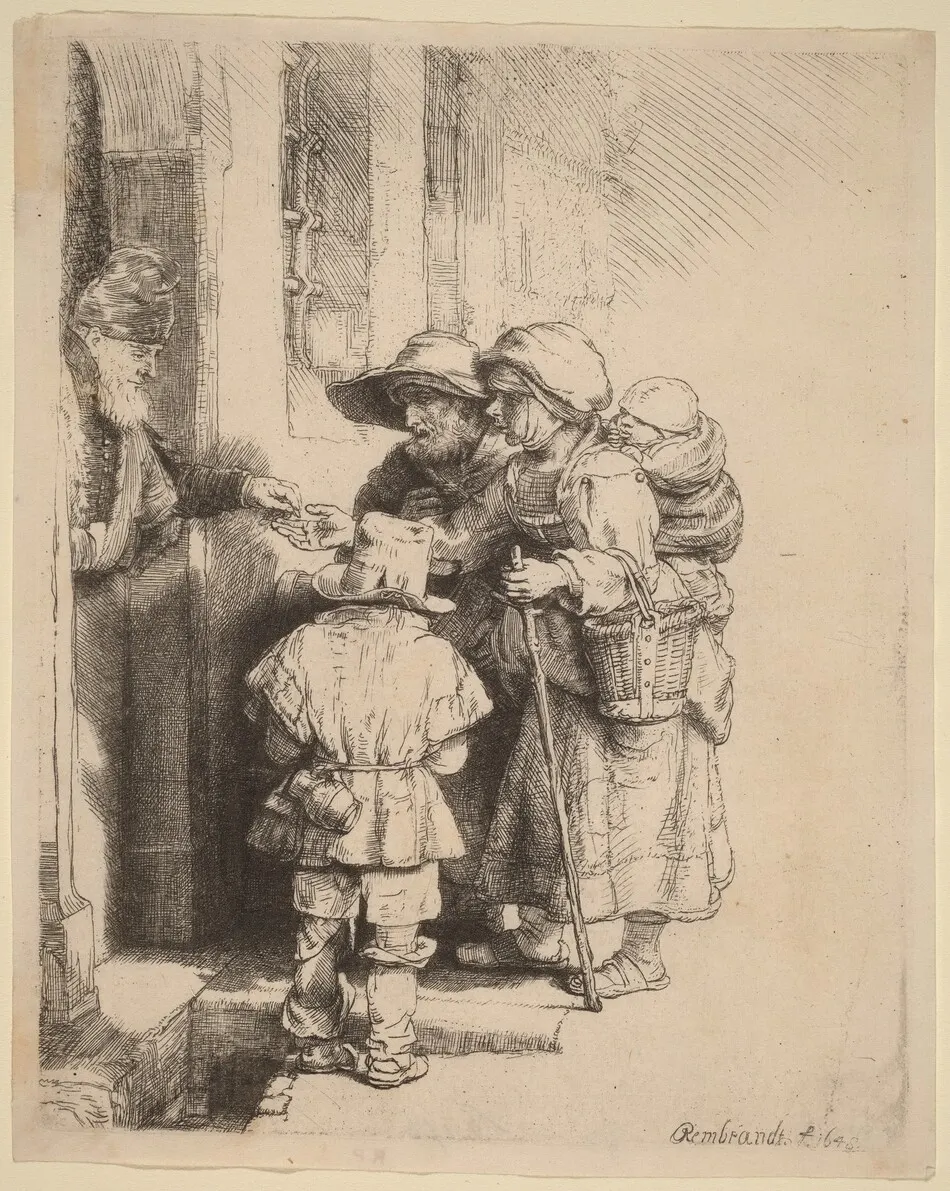 Beggars Receiving Alms at the Door of a House by Rembrandt van Rijn