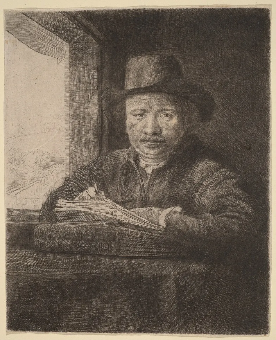 Self-Portrait Etching at a Window by Rembrandt van Rijn