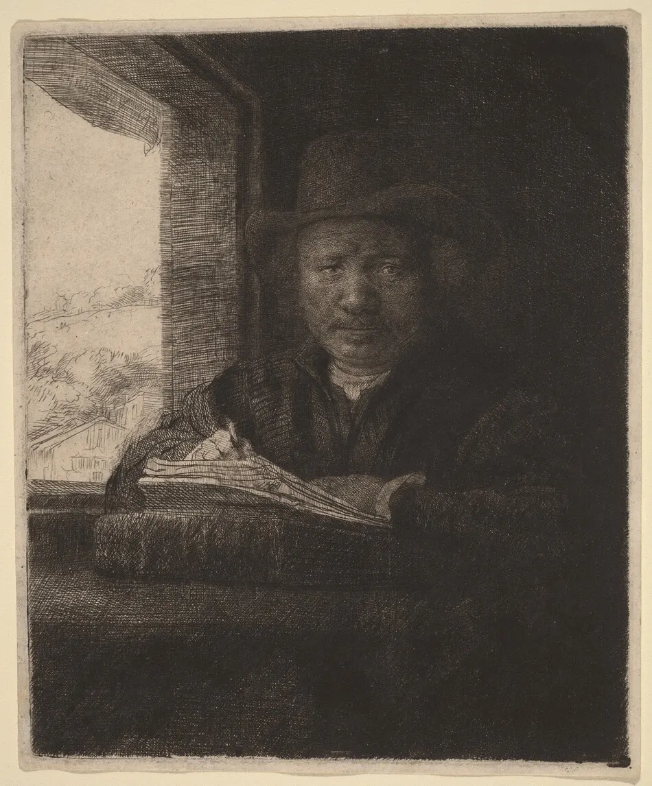 Self-Portrait Etching at a Window by Rembrandt van Rijn
