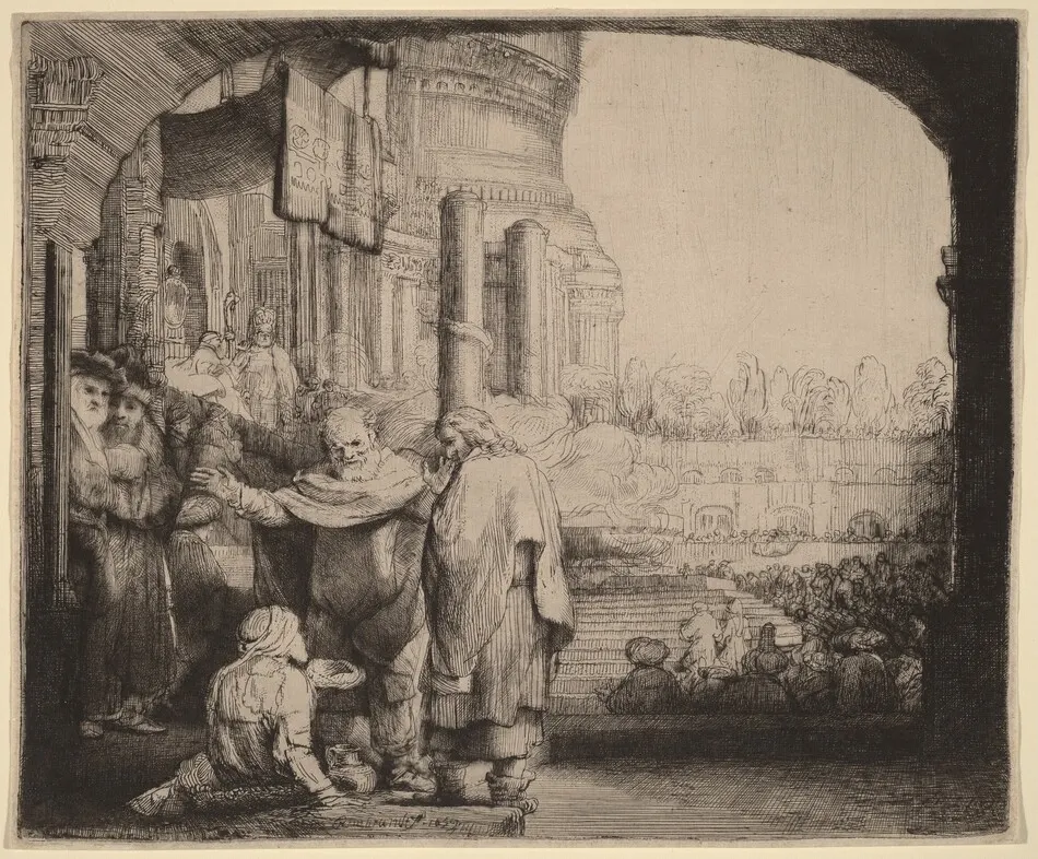 Peter and John Healing the Cripple at the Gate of the Temple by Rembrandt van Rijn