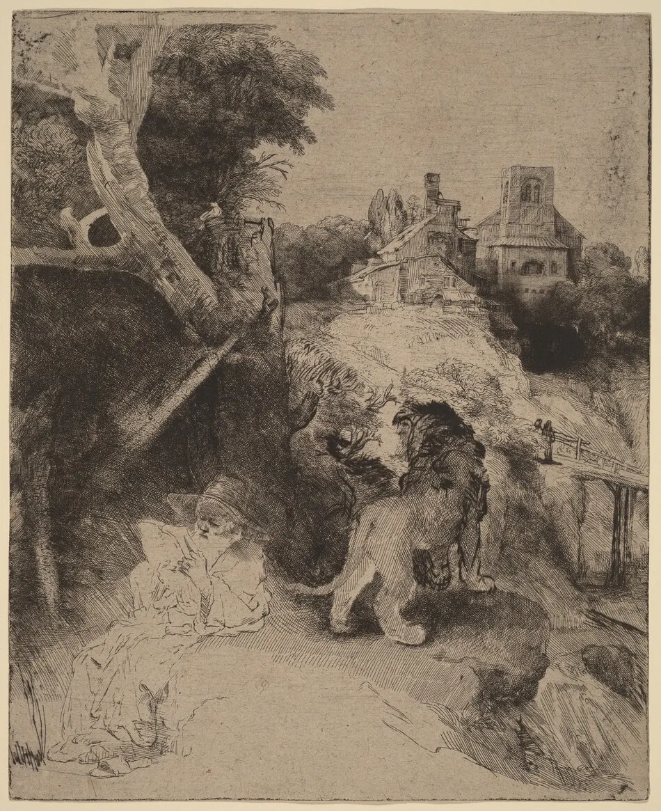 Saint Jerome Reading in an Italian Landscape by Rembrandt van Rijn