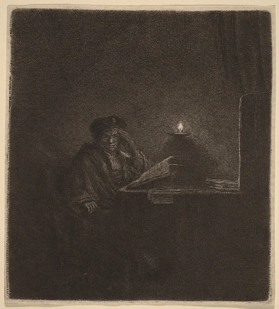 Student at a Table by Candlelight by Rembrandt van Rijn