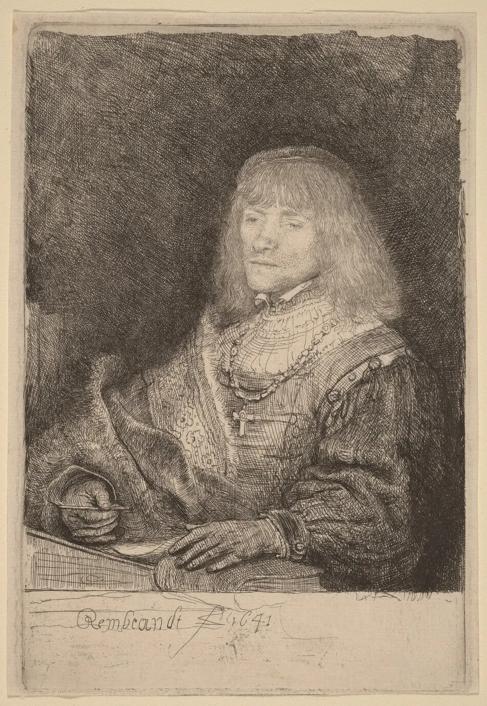 Man at a Desk Wearing a Cross and Chain by Rembrandt van Rijn